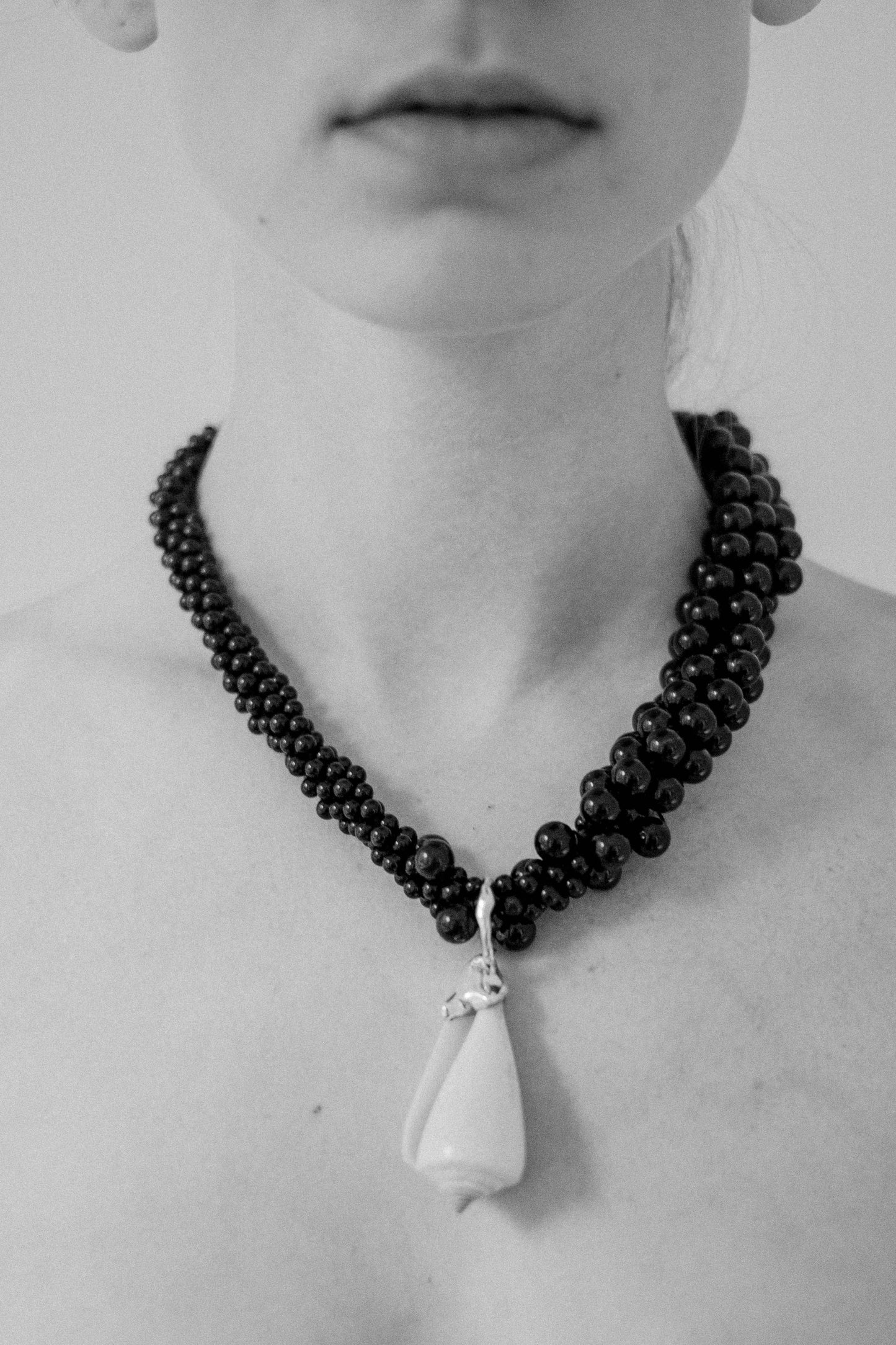 Black Onyx Necklace with White Shell in Sterling Silver