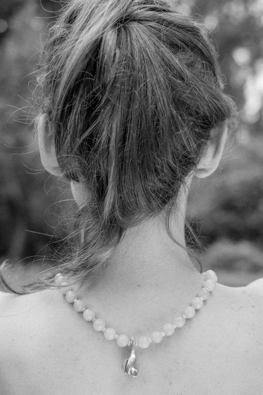 Natural Stone Necklace with Ocean Blue Saphire and Sterling Silver Flower Pendant