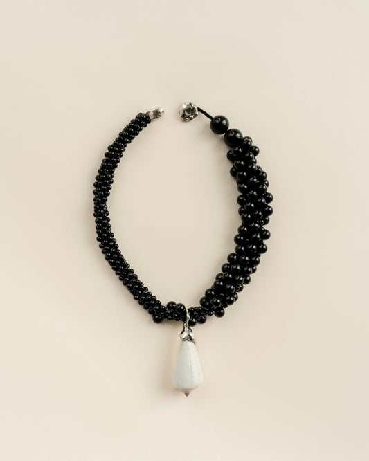 Black Onyx Necklace with White Shell in Sterling Silver