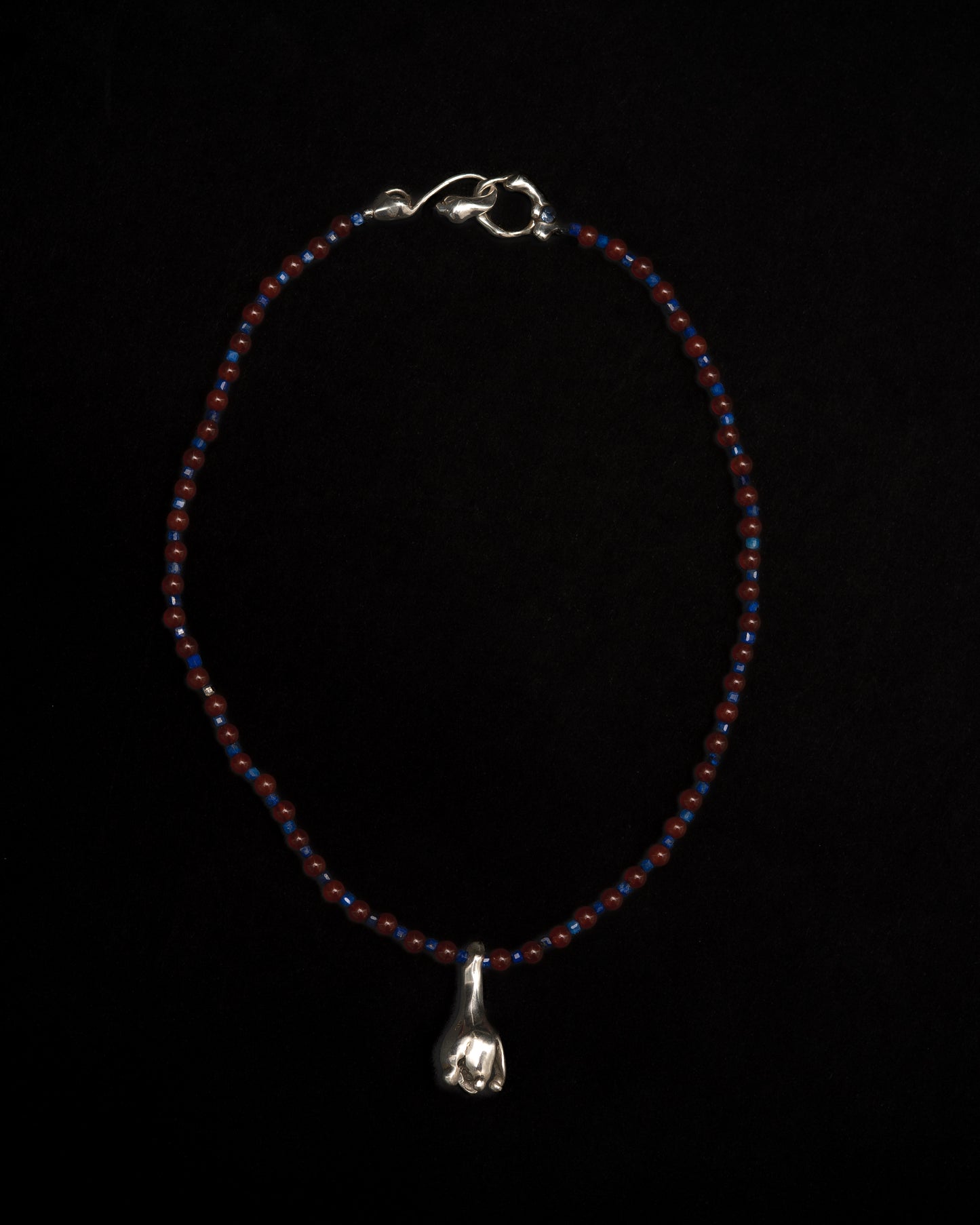 Ultramarine Blue Saphire Necklace with Sterling Silver Flower Pendant