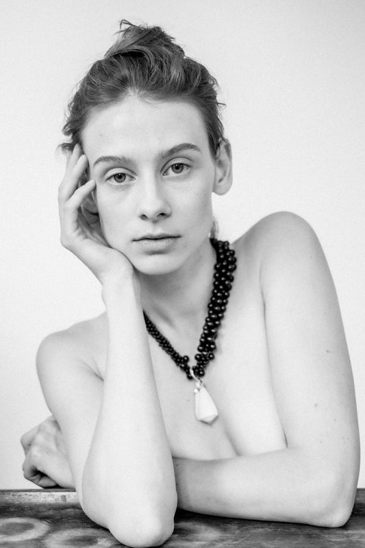 Black Onyx Necklace with White Shell in Sterling Silver
